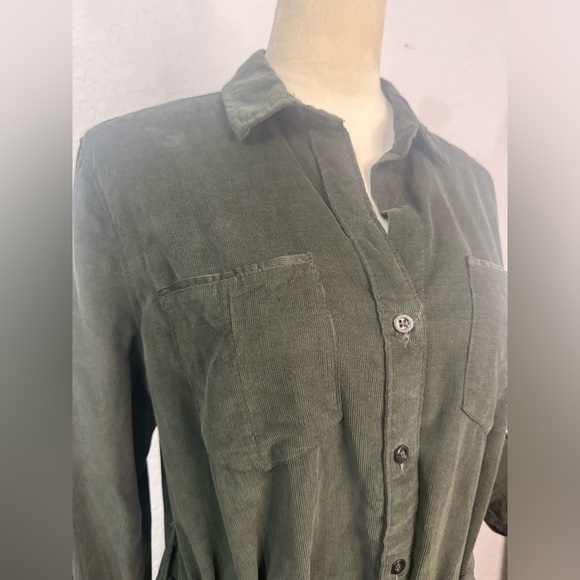 Lucky brand Green Soft Coloroid Dress Buttonup w/Waist Belt Sleeve Options Large - Picture 4 of 10